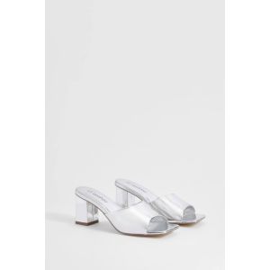 Mule Mé"Tall"ique À Talon Carré Bas - Gris - Argent - 37, Gris - Argent