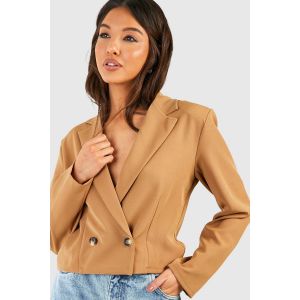 Basic Longline Double Boutonnage Cropped Blazer - Marron Camel - 42, Marron Camel