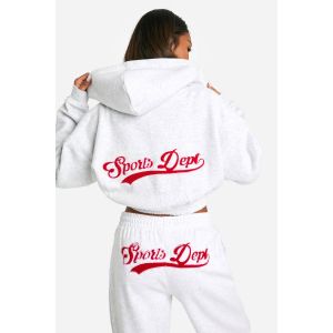 Sports Dept Hoodie Raccourci À Zip Avec Appliqué En Tissu Éponge - Gris - Xl, Gris