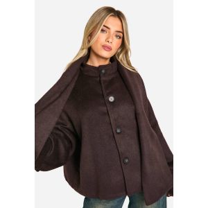 Manteau Court Effet Laine Écharpe - Marron Chocolat - 44, Marron Chocolat
