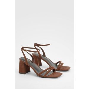 Sandales À Talons Bloc Mi-Hauts En Deux Parties Avec Bride Rembourrée - Marron Chocolat - 40, Marron Chocolat