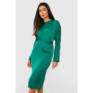 Robe Midi En Satin Avec Détail Drapé Et Noué Dans Le Dos - Vert - 40, Vert