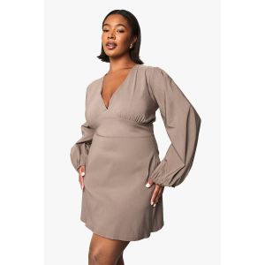 Robe Chemise À Manches Blouson Froncées "Plus" - Marron Moka - 44, Marron Moka