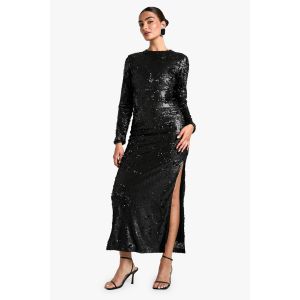 Robe Longue Pailletée À Dos Nu - Noir - 42, Noir