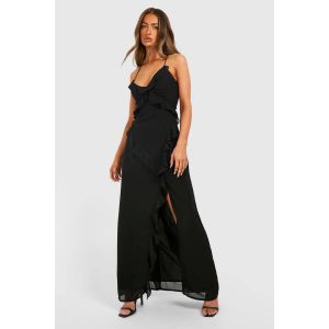 Robe Maxi En Chiffon À Volants - Noir - 42, Noir