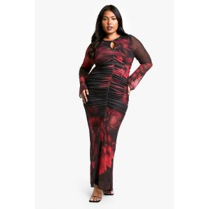 Robe Midaxi En Mesh Floral À Découpe En Trou De Serrure - Rouge - 54, Rouge