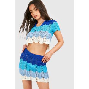 "Petite" Top Court En Crochet À Col - Bleu - M, Bleu