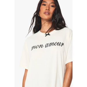Mon Amour T-Shirt Oversize À Garniture Nœud - Blanc - Xl, Blanc
