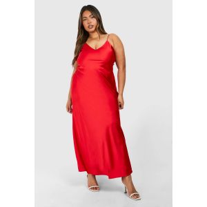 Robe Longue En Satin Pour Grandes Tailles Avec Détail Dos Nu - Rouge - 50, Rouge