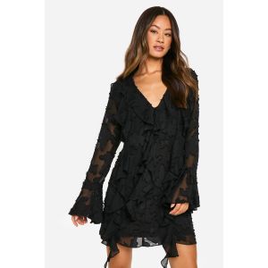 Robe Chemise Burnout Florale À Volants Pour Grande Taille - Noir - 36, Noir