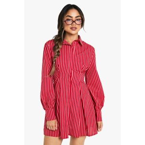 Robe Patineuse À Jupe Plissée À Rayures - Rouge - 38, Rouge