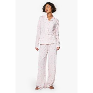 Ensemble Pyjama Chemise À Manches Longues Et Pantalon Imprimé Nœud Pour Grande Taille - Rose - 44, Rose