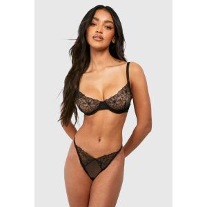 Soutien-Gorge Balcon À Bustier Plein En Mesh Brodé - Noir - 36Dd, Noir