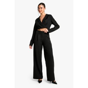 Pantalon Tailleur À Plis À L'Avant Et Jambes Larges - Noir - 38, Noir