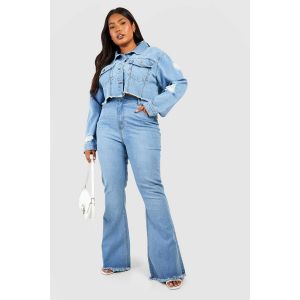 Flares En Denim Stretch Avec Ourlet Effiloché Et Effet Sculptant Pour Les Fesses - Bleu - 52, Bleu
