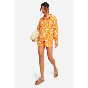 Chemise À Imprimé Tropical - Orange - 34, Orange