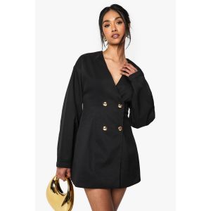 Robe Blazer Ajustée Sans Col À La Taille Cintrée - Noir - 44, Noir