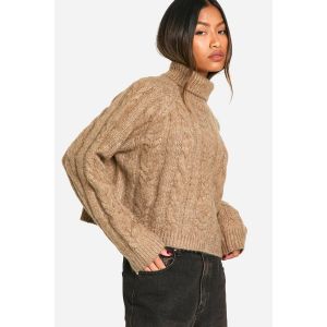 Pull À Col Roulé En Tricot Torsadé - Marron Camel - S, Marron Camel