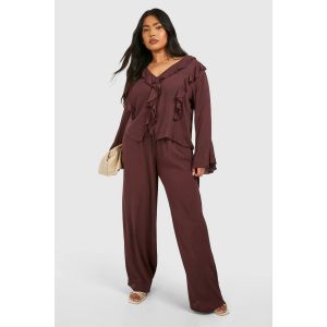 Grande Taille - Pantalon Large En Mousseline De Soie - Marron Chocolat - 44, Marron Chocolat
