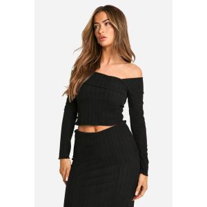 Top À Encolure Asymétrique En Côtes Brossées - Noir - 40, Noir