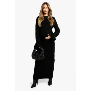 Robe Maxi Tricotée De Maternité Borg À Manches Évasées - Noir - 44, Noir