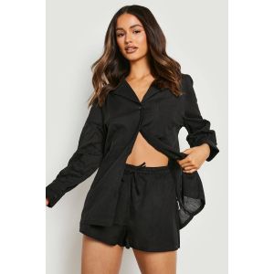 Chemise Type Boyfriend Look Lin & Shorts À Coupe Décontractée - Noir - 34, Noir