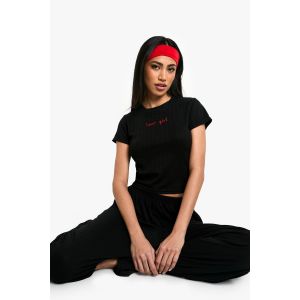 Pointelle "Lover Girl" Ensemble Pyjama T-Shirt À Manches Courtes & Pantalon - Noir - 34, Noir