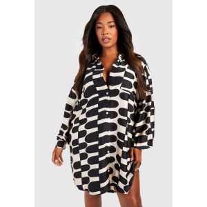 Robe Chemise Oversize Imprimée "Plus" - Noir - 44, Noir