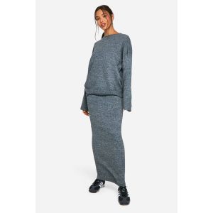Pull En Maille Fine Douce Et Ensemble Coordonné Avec Jupe Maxi Tricotée - Gris Anthracite - L, Gris Anthracite