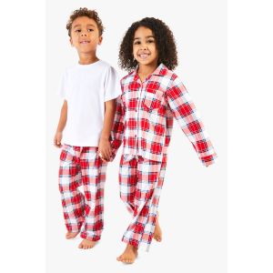 Kids Button Front Mini Me Matching Check Family Pjs - Rouge - 5-6 Yrs, Rouge