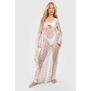 Zig Zag Knit O-Ring Beach Maxi Dress - Blanc - M, Blanc