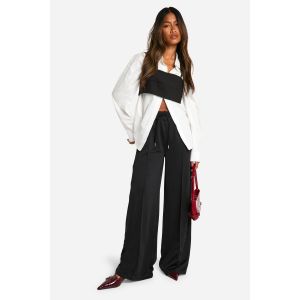Tricot Jogger À Jambe Droite Avec Ourlet Fendu Et Plis Décoratifs - Noir - M, Noir
