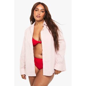 "Plus" Chemise Oversize Rayée À Grands Poignets - Rose - 48, Rose