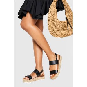 Double Strap Espadrille Flatforms - Noir - 39, Noir