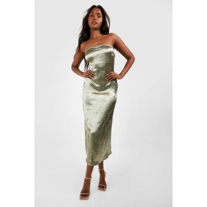 Robe Midaxi Bandeau En Satin Texturé - Vert Kaki - 42, Vert Kaki