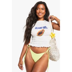 Culotte De Bikini Froncée Avec Nœud Latéral Aux Fesses - Vert Olive - 44, Vert Olive
