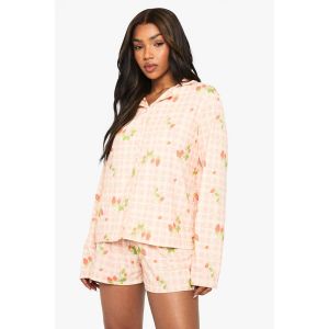 Chemise À Manches Longues Et Short Pyjama À Imprimé Fraise - Orange Pêche - 36, Orange Pêche