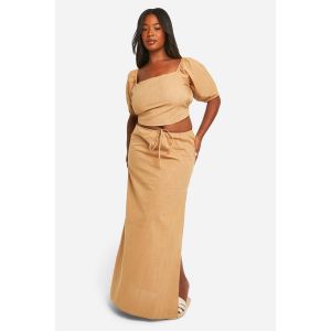 Jupe Maxi En Coton Grande Taille Avec Taille À Cordon - Gris Pierre - 52, Gris Pierre