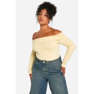 "Plus" Body Bardot À Manches Longues En Coton Surteinté Grande Taille - Butter - 56, Butter