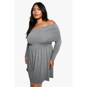 "Plus" Jersey Robe Skater Grande Taille À Épaules Dénudées - Gris Perle - 44, Gris Perle