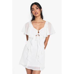 Robe Mini En Chiffon Dobby À Volants - Blanc Ivoire - 38, Blanc Ivoire