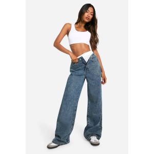 Boohoo Basics Jeans Taille Haute À Jambes Larges En Délavé Vintage - Rouge Vin - 12/32L, Rouge Vin