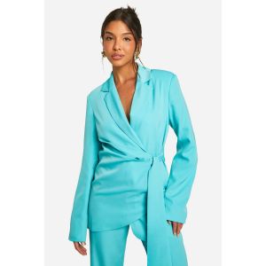 Blazer Drapé À La Taille Nouée, Ajusté Et Taillé Sur Mesure - Bleu Turquoise - 42, Bleu Turquoise