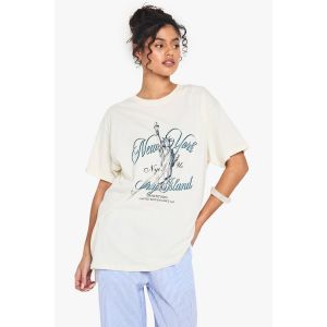 New York Liberty Island T-Shirt Imprimé Surdimensionné - Blanc Écru - Xl, Blanc Écru