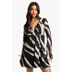 Robe Courte En Mesh À Volants - Noir - 36, Noir
