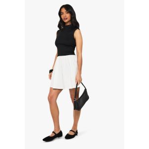 Mini-Robe "Petite" Contrast En Jersey Côtelé, Mélange De Coton À Col Haut - Noir - 36, Noir