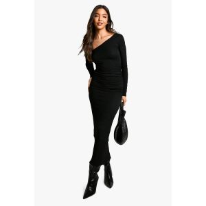 Robe Maxi Asymétrique Texturée À Fronces - Noir - 38, Noir