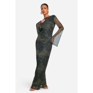 Robe Maxi À Imprimé Synthétique, Encolure Échancrée Et Dos Ouvert - Marron - 40, Marron