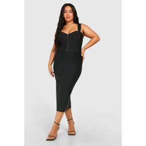 "Plus" Robe Midi À Bandage Avec Fermeture À Crochets Et Œillets Et Fente - Noir - 52, Noir