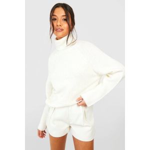 Pull Tricoté À Col Roulé Et Manches Raglan - Blanc Écru - S, Blanc Écru